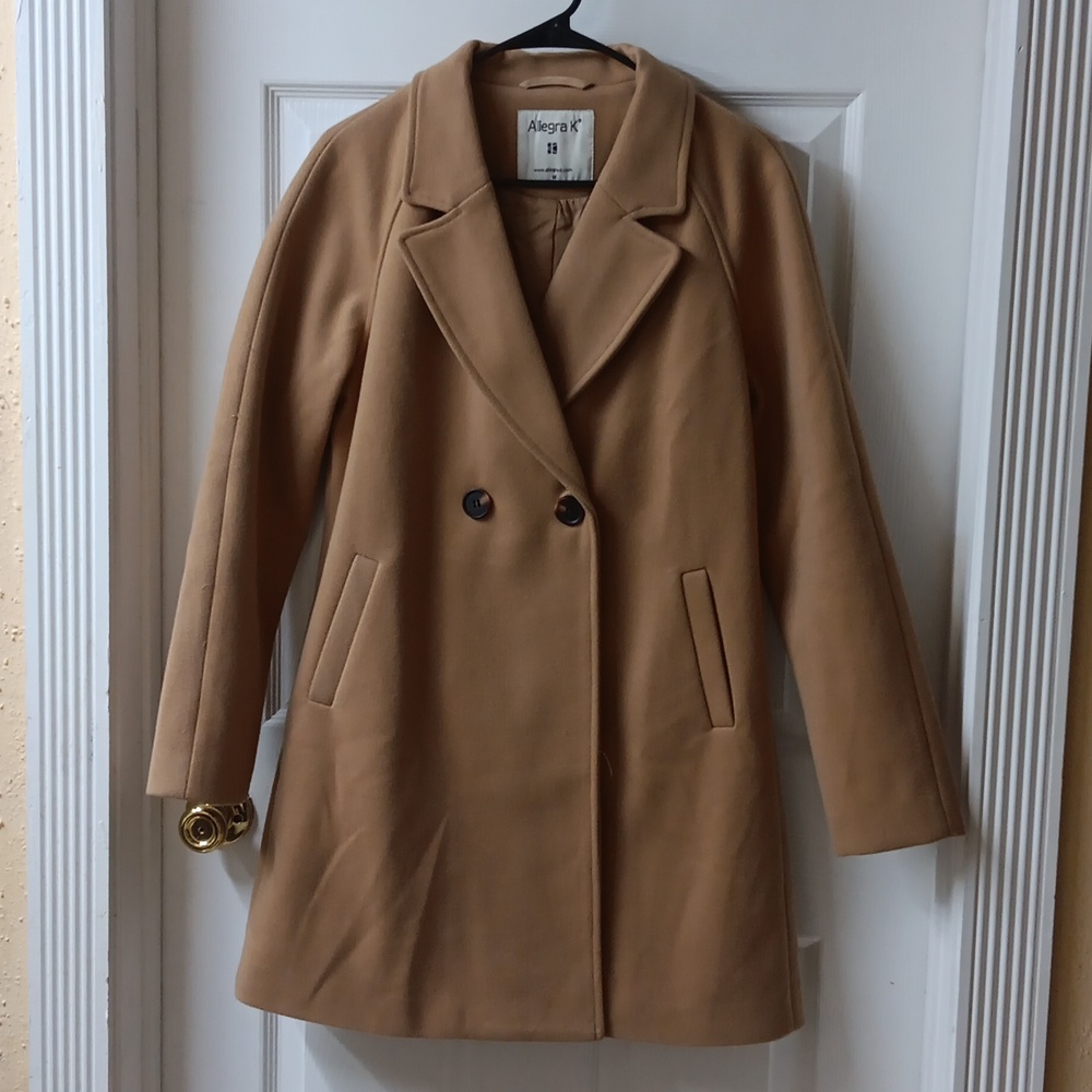 Allegra K Women's Tan Double-Breasted Pea Coat